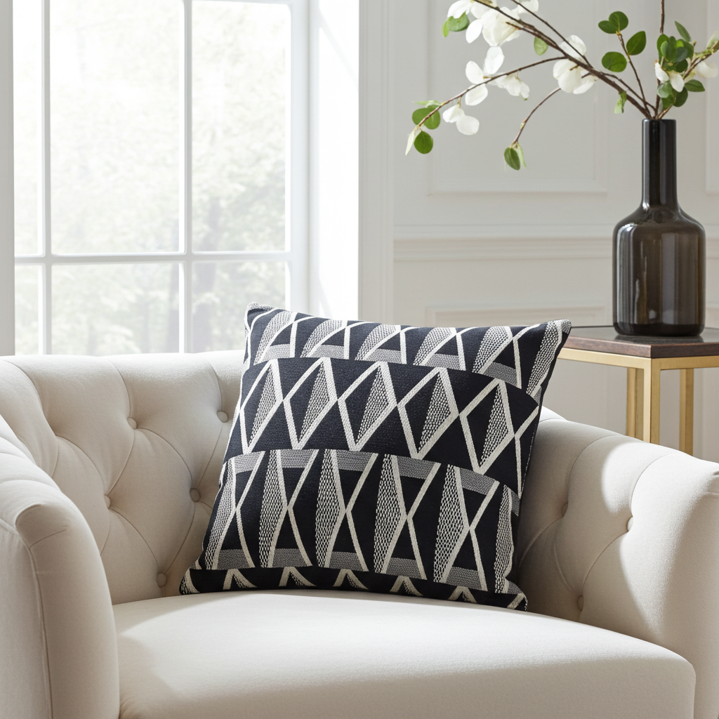 Onyx Way Gray Geometric Luxury Outdoor/Indoor Throw Pillow