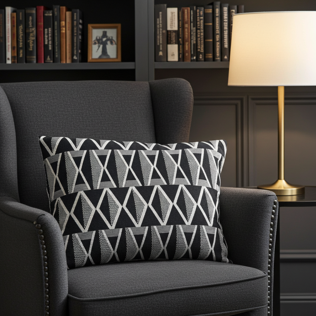 Onyx Way Gray Geometric Luxury Outdoor/Indoor Throw Pillow