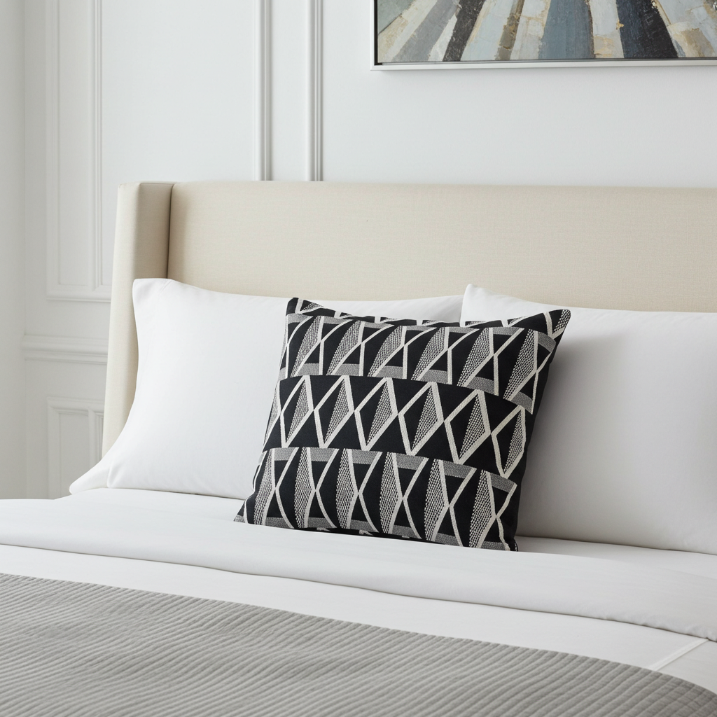 Onyx Way Gray Geometric Luxury Outdoor/Indoor Throw Pillow