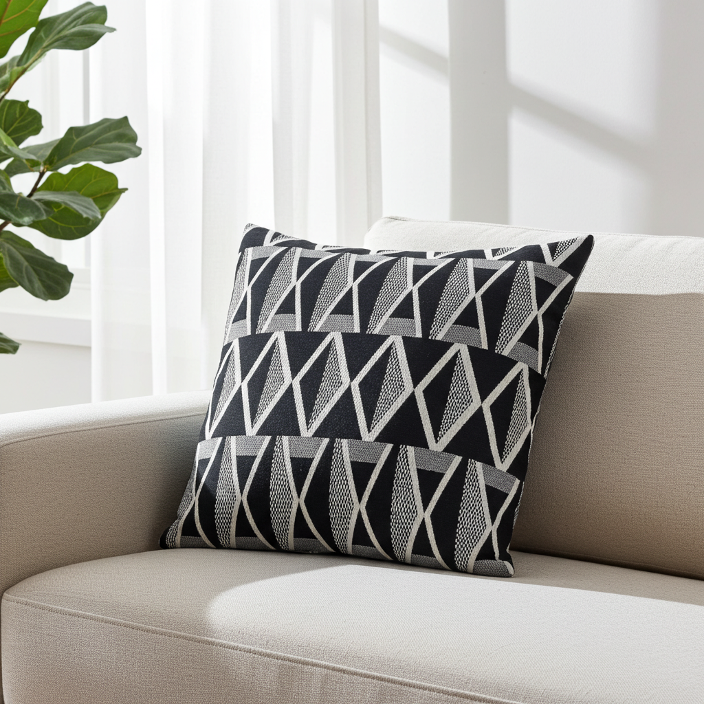 Onyx Way Gray Geometric Luxury Outdoor/Indoor Throw Pillow