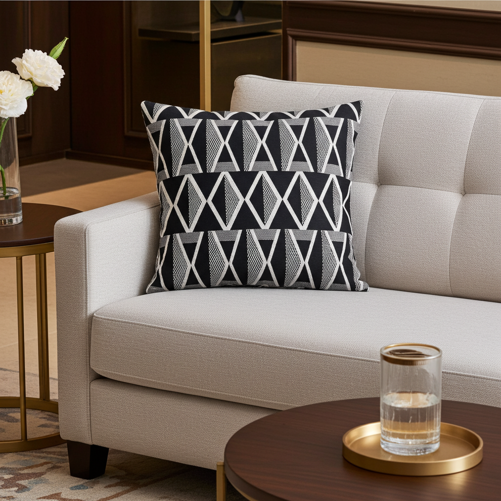 Onyx Way Gray Geometric Luxury Outdoor/Indoor Throw Pillow