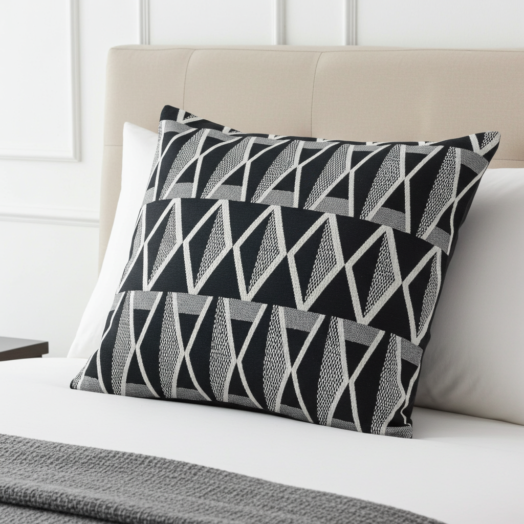 Onyx Way Gray Geometric Luxury Outdoor/Indoor Throw Pillow