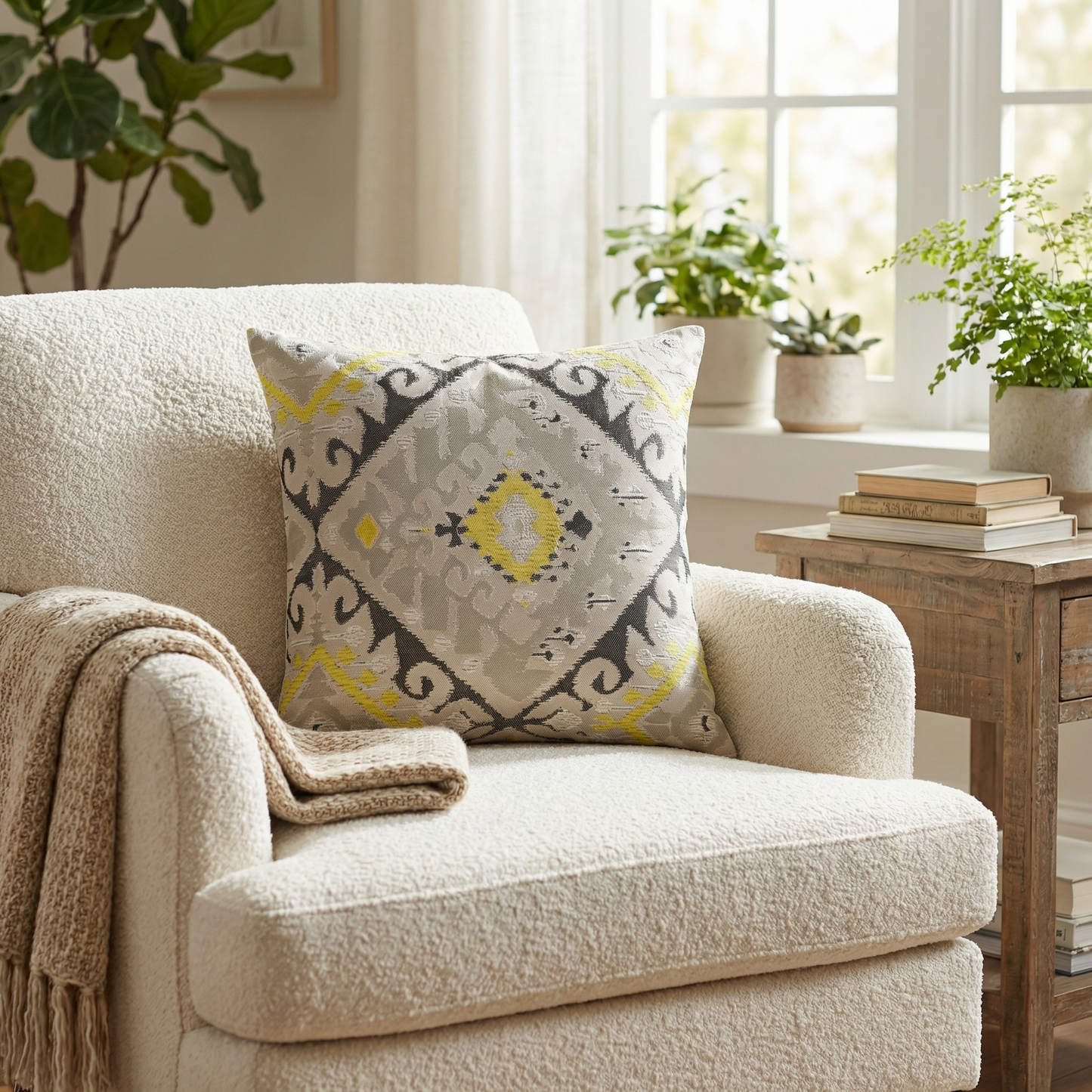 Isabis Plush Brown Ikat Luxury Outdoor/Indoor Throw Pillow