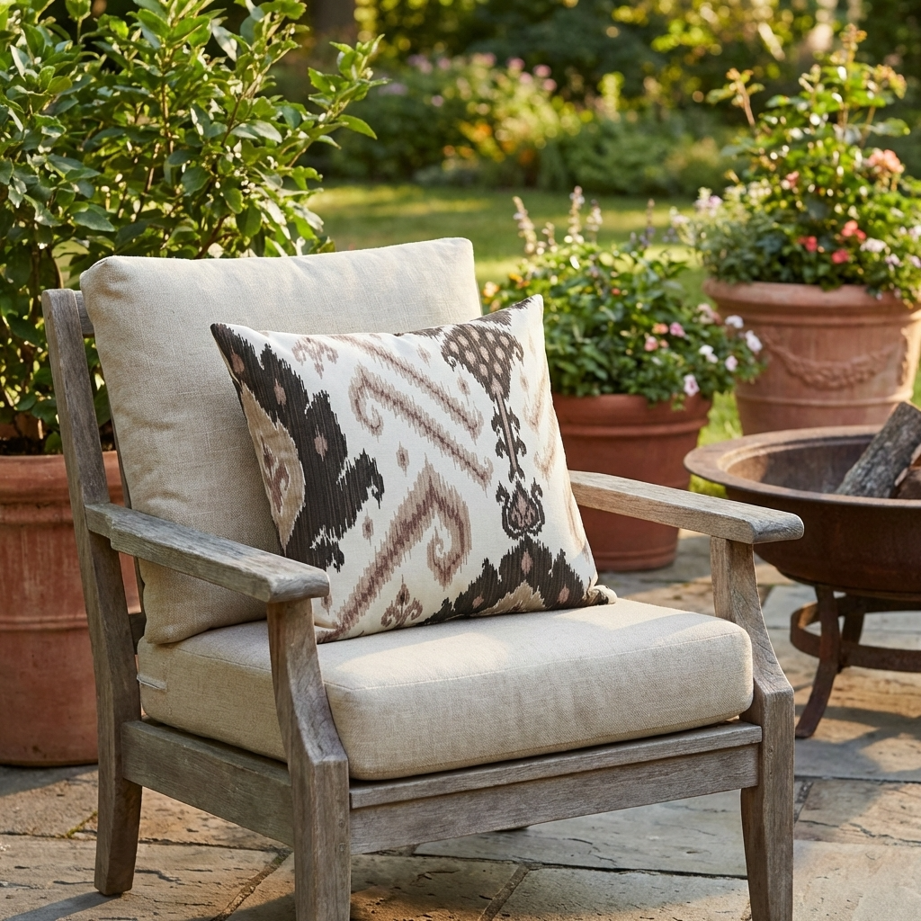 Amare Dream Brown Ikat Luxury Outdoor/Indoor Throw Pillow