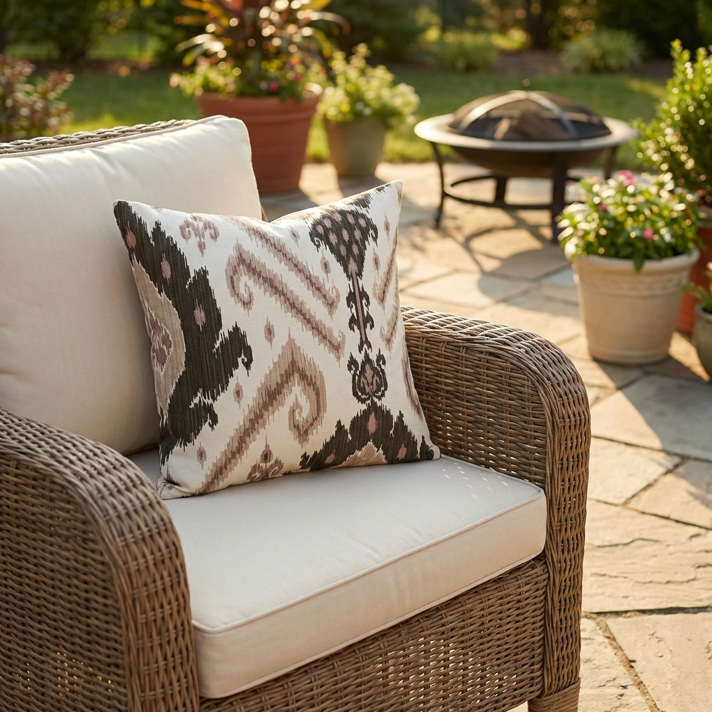 Amare Dream Brown Ikat Luxury Outdoor/Indoor Throw Pillow