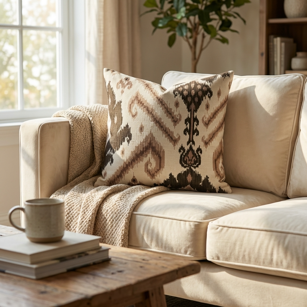 Amare Dream Brown Ikat Luxury Outdoor/Indoor Throw Pillow