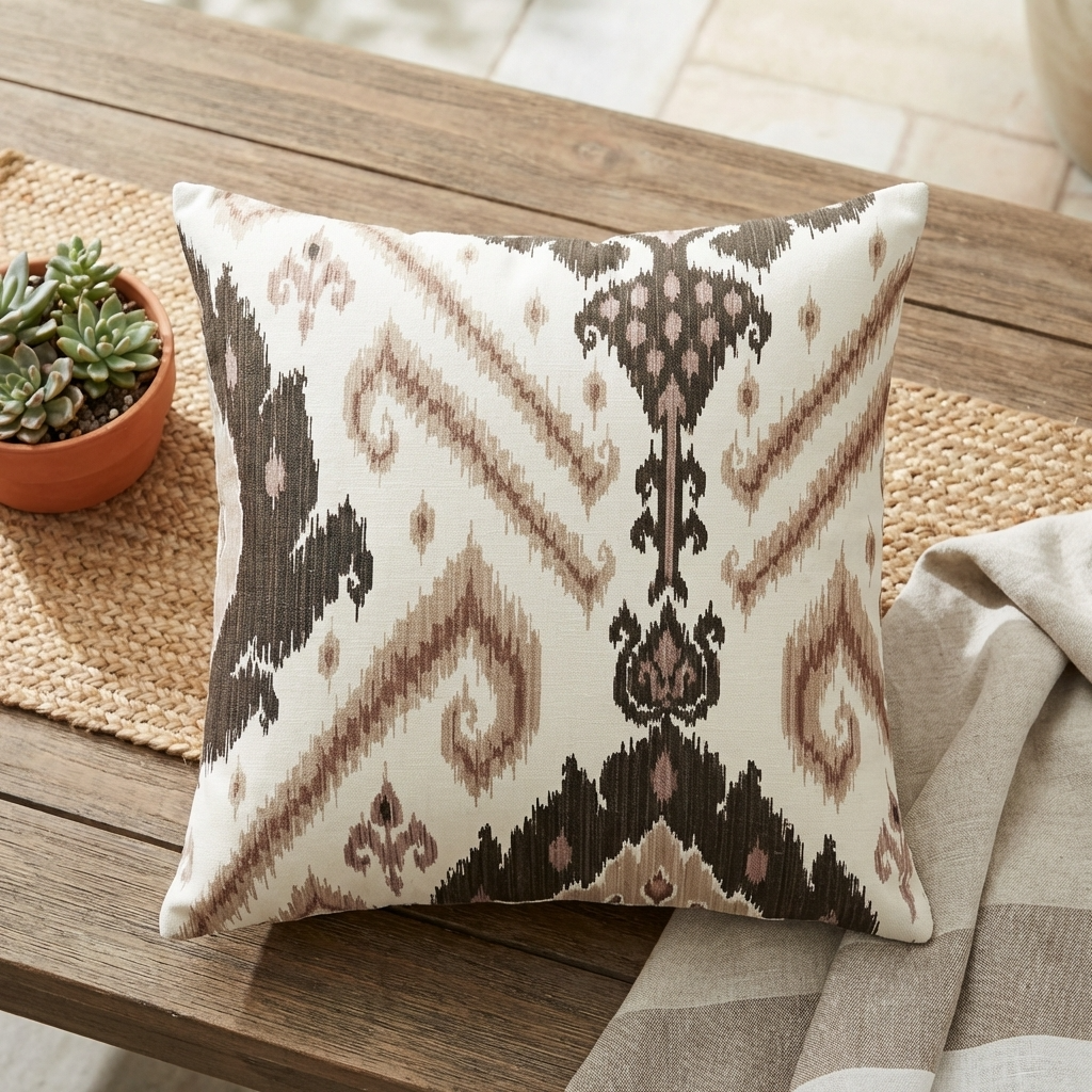 Amare Dream Brown Ikat Luxury Outdoor/Indoor Throw Pillow