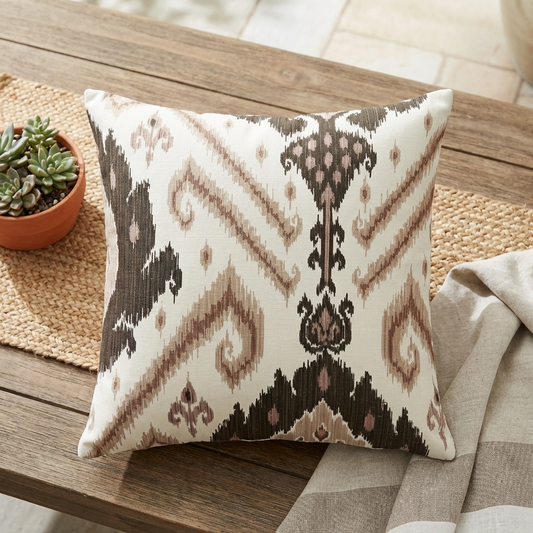 Amare Dream Brown Ikat Luxury Outdoor/Indoor Throw Pillow