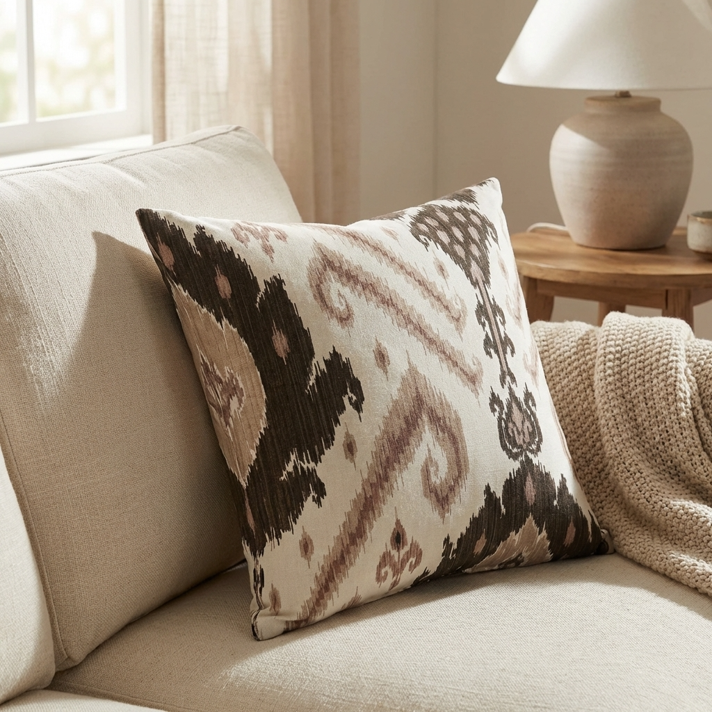 Amare Dream Brown Ikat Luxury Outdoor/Indoor Throw Pillow
