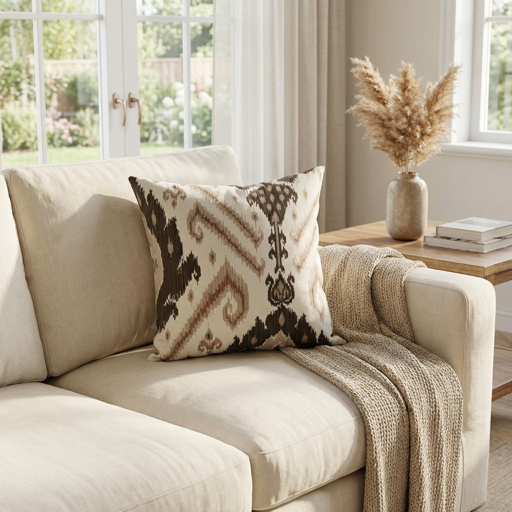 Amare Dream Brown Ikat Luxury Outdoor/Indoor Throw Pillow