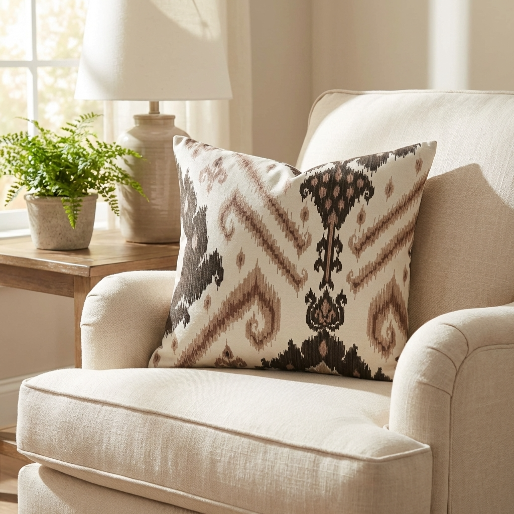 Amare Dream Brown Ikat Luxury Outdoor/Indoor Throw Pillow