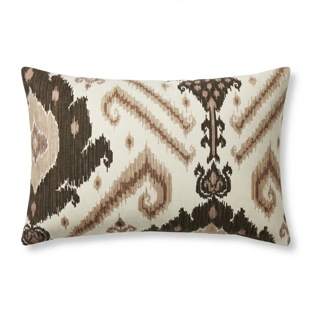Amare Dream Brown Ikat Luxury Outdoor/Indoor Throw Pillow