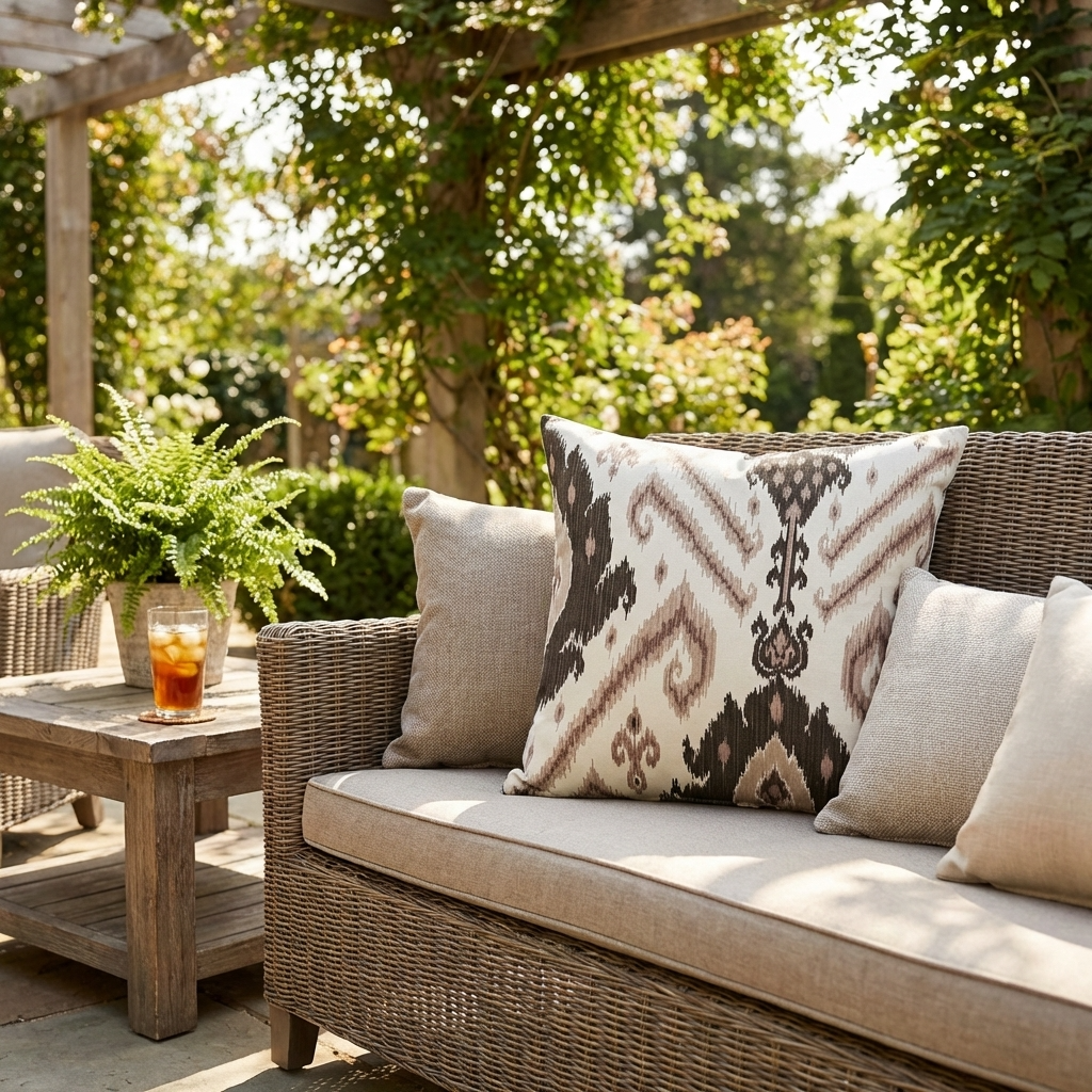 Amare Dream Brown Ikat Luxury Outdoor/Indoor Throw Pillow