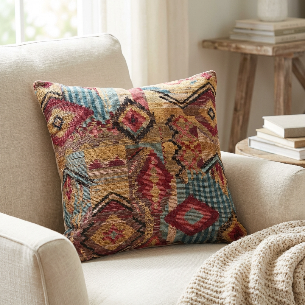 Red Sand Red Blue and Orange Handmade Luxury Pillow