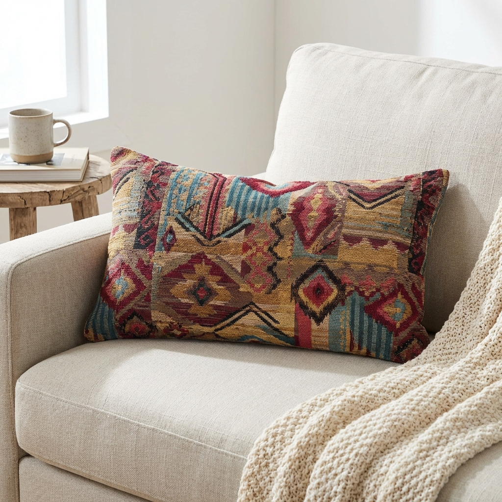 Red Sand Red Blue and Orange Handmade Luxury Pillow