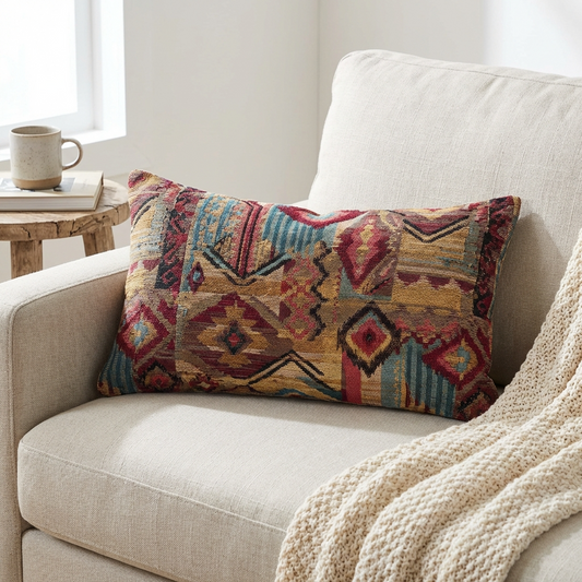 Red Sand Red Blue and Orange Handmade Luxury Pillow