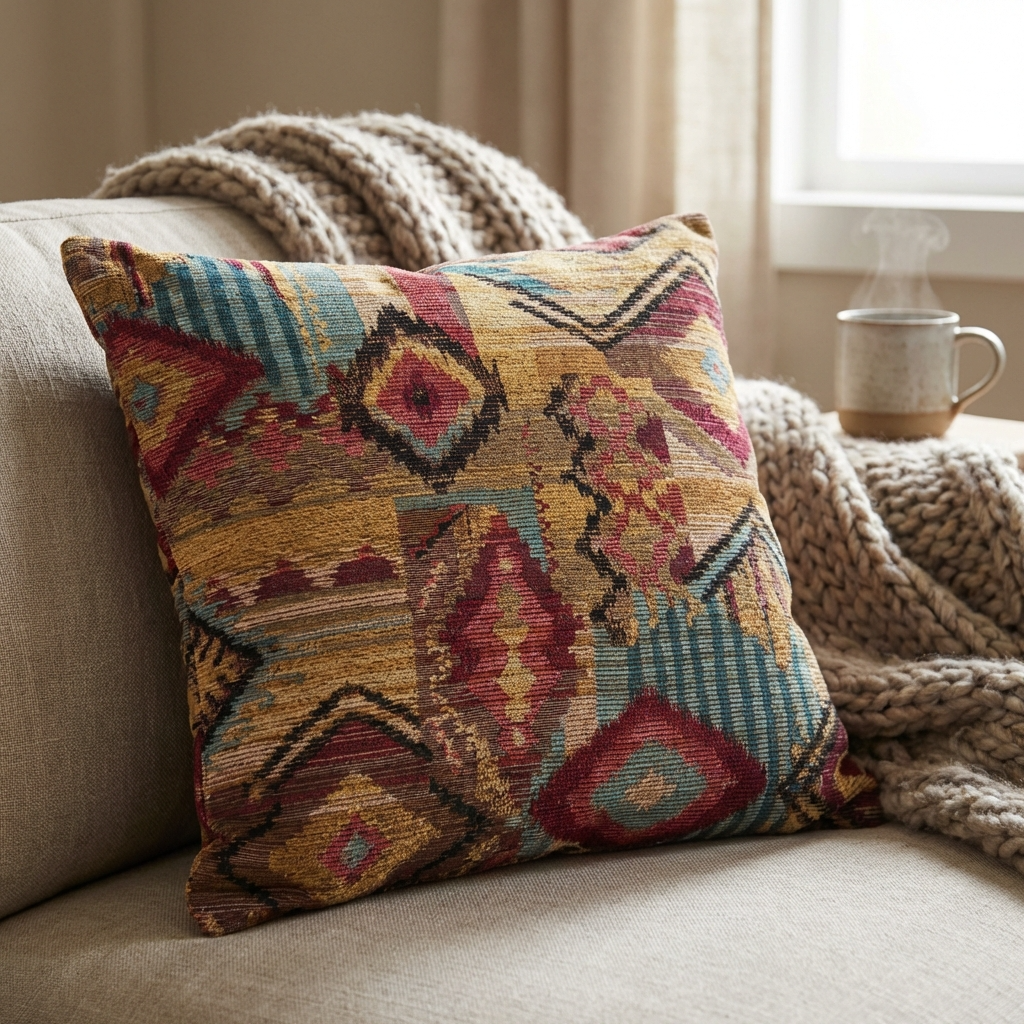 Red Sand Red Blue and Orange Handmade Luxury Pillow