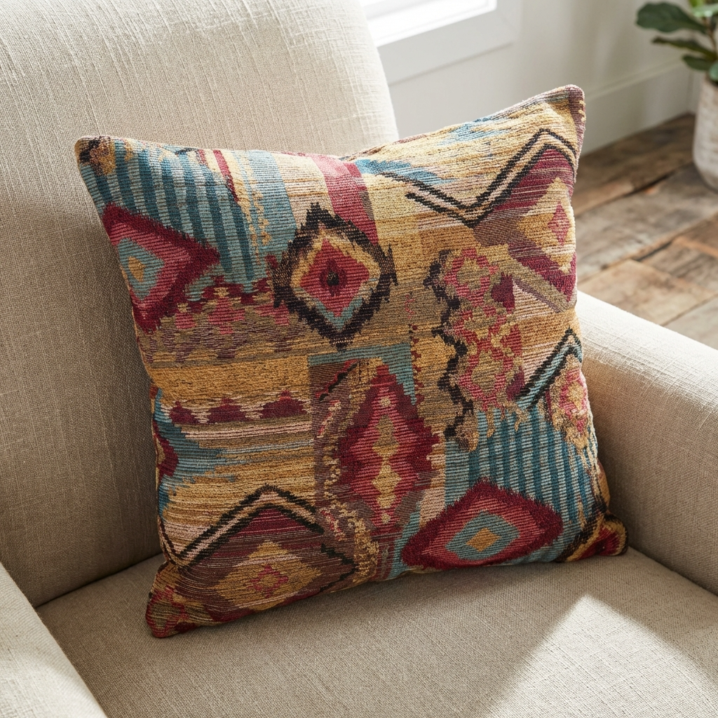 Red Sand Red Blue and Orange Handmade Luxury Pillow