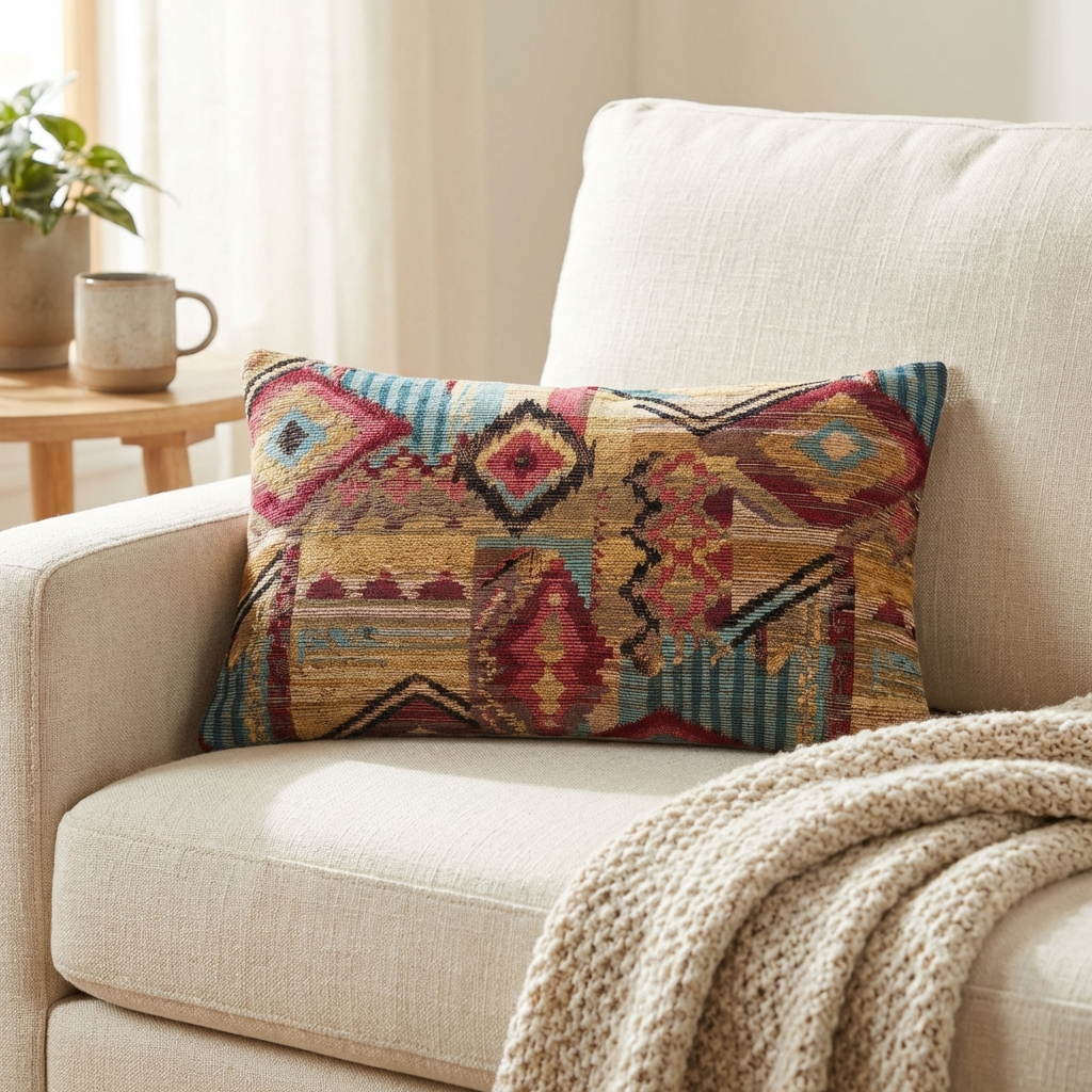 Red Sand Red Blue and Orange Handmade Luxury Pillow