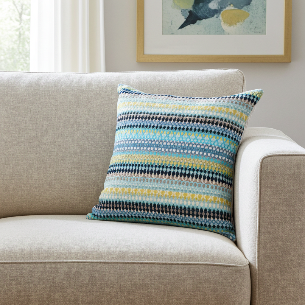 Lake Marsh Turquoise Yellow and Navy Handmade Luxury Pillow