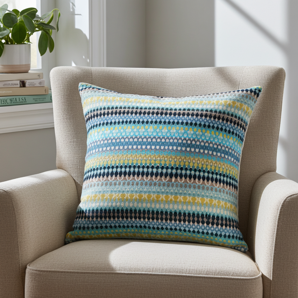 Lake Marsh Turquoise Yellow and Navy Handmade Luxury Pillow