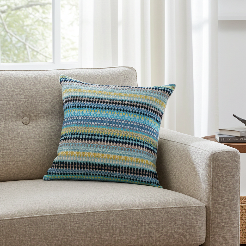 Lake Marsh Turquoise Yellow and Navy Handmade Luxury Pillow