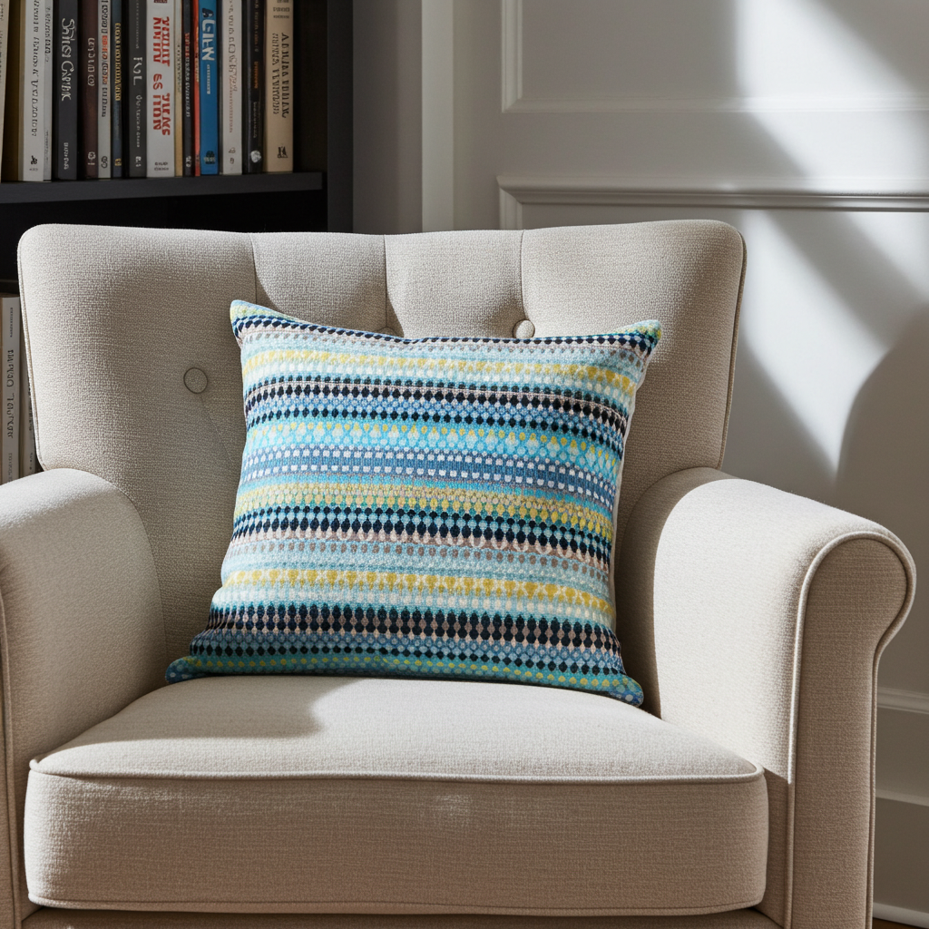 Lake Marsh Turquoise Yellow and Navy Handmade Luxury Pillow