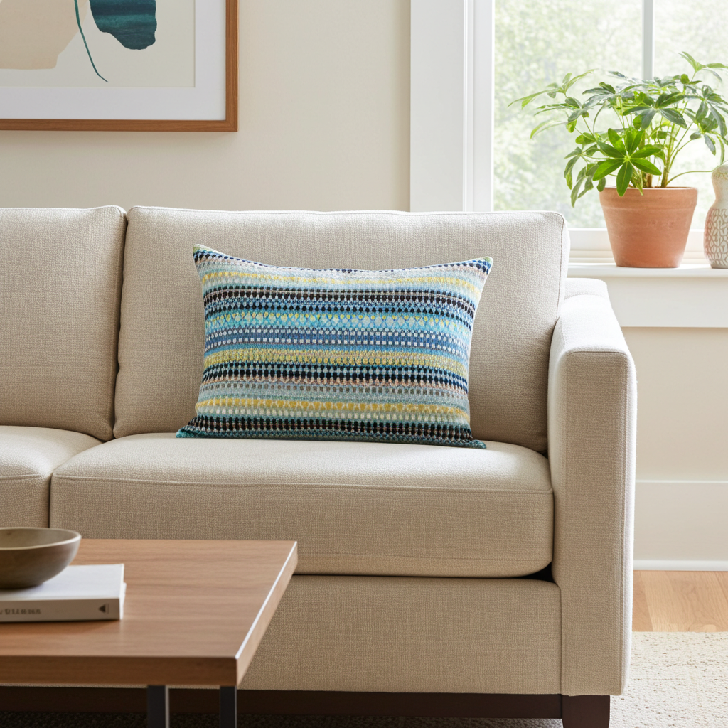Lake Marsh Turquoise Yellow and Navy Handmade Luxury Pillow