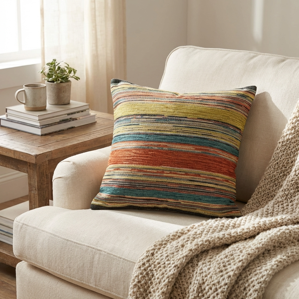 Anastasia Orange Navy and Cream Handmade Luxury Pillow
