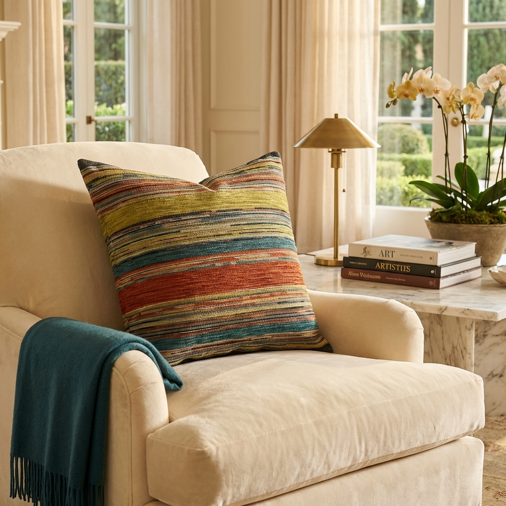 Anastasia Orange Navy and Cream Handmade Luxury Pillow