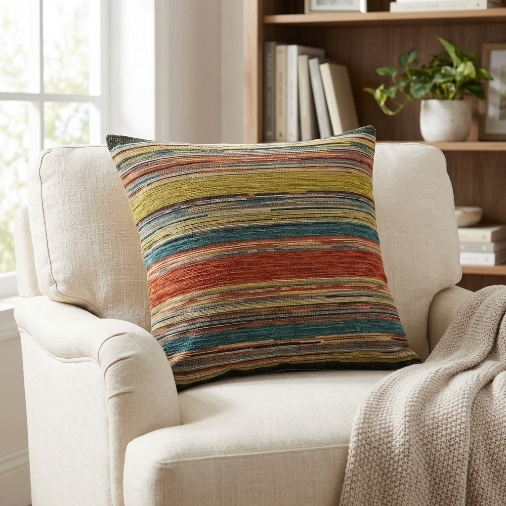 Anastasia Orange Navy and Cream Handmade Luxury Pillow