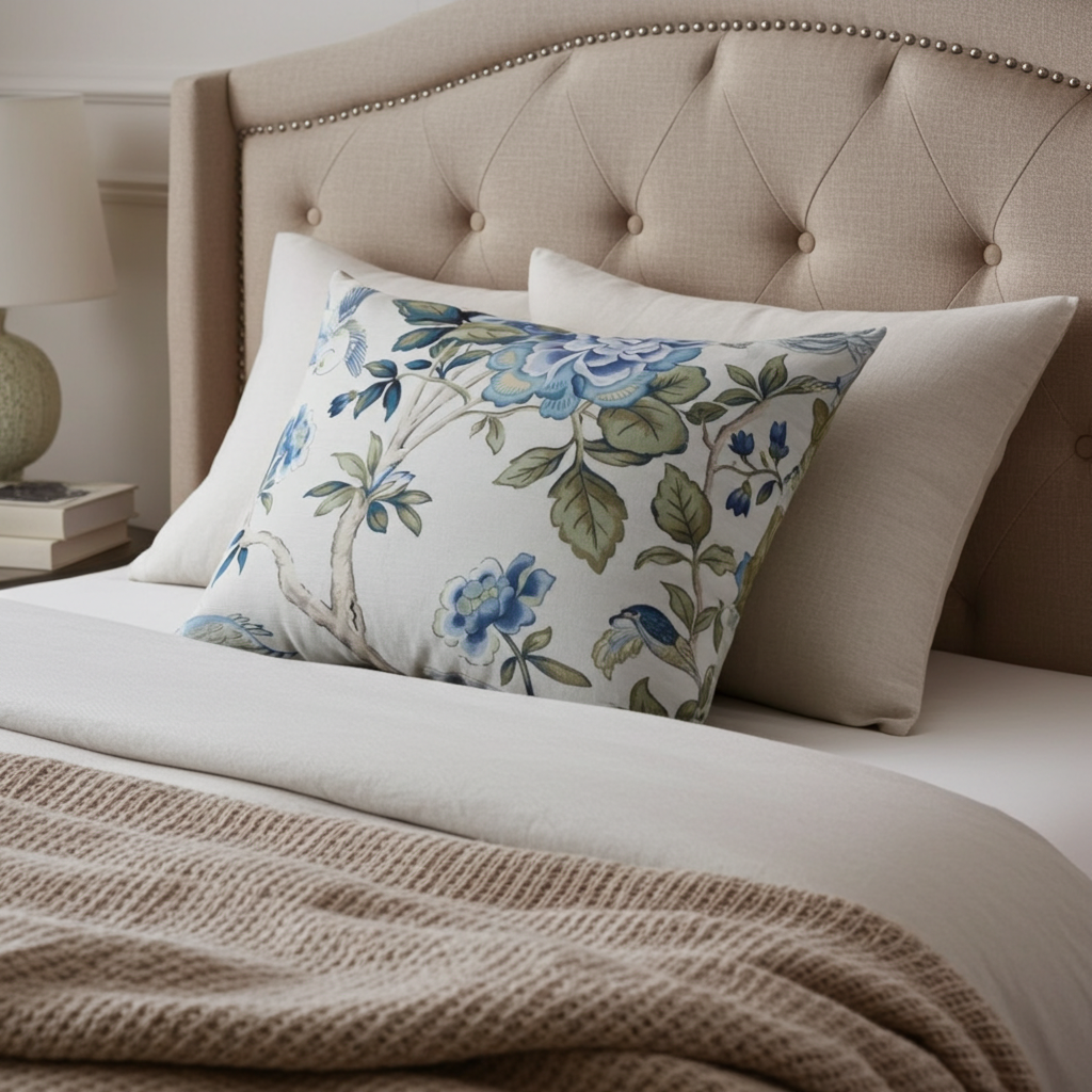 Elyssa Navy Brown and Cream Handmade Luxury Pillow