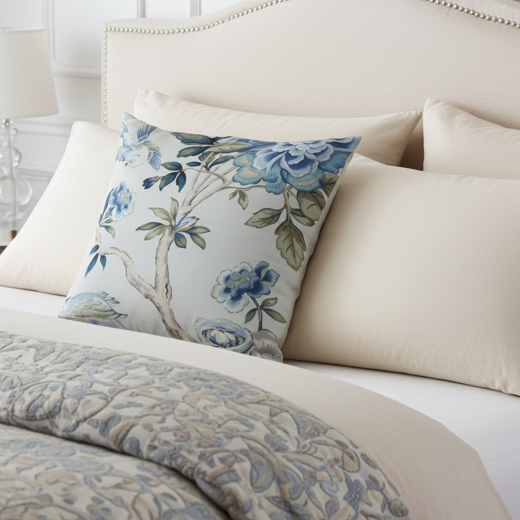Elyssa Navy Brown and Cream Handmade Luxury Pillow