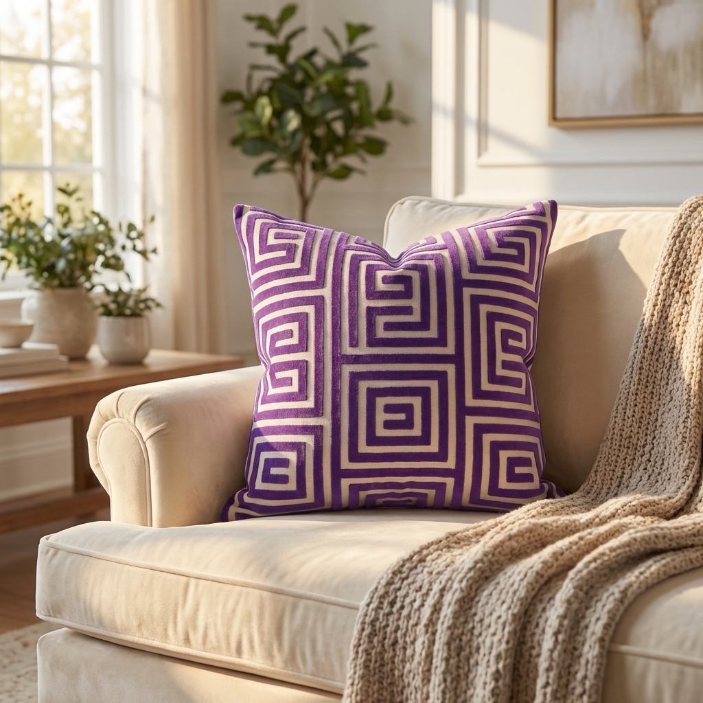Velvet Maze Runner Fuchsia Handmade Luxury Pillow