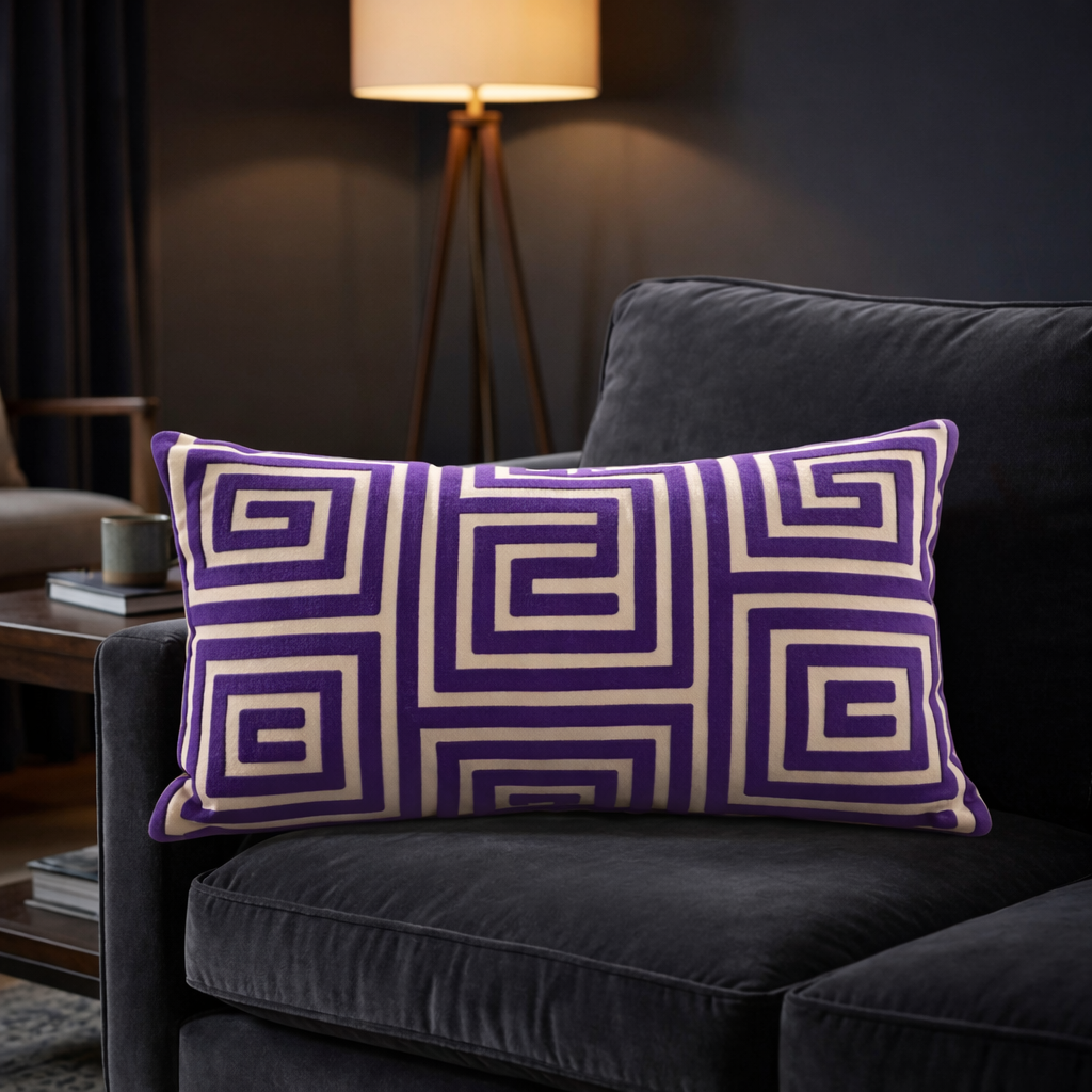 Velvet Maze Runner Fuchsia Handmade Luxury Pillow