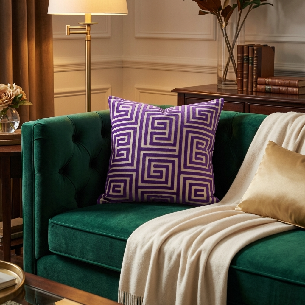 Velvet Maze Runner Fuchsia Handmade Luxury Pillow