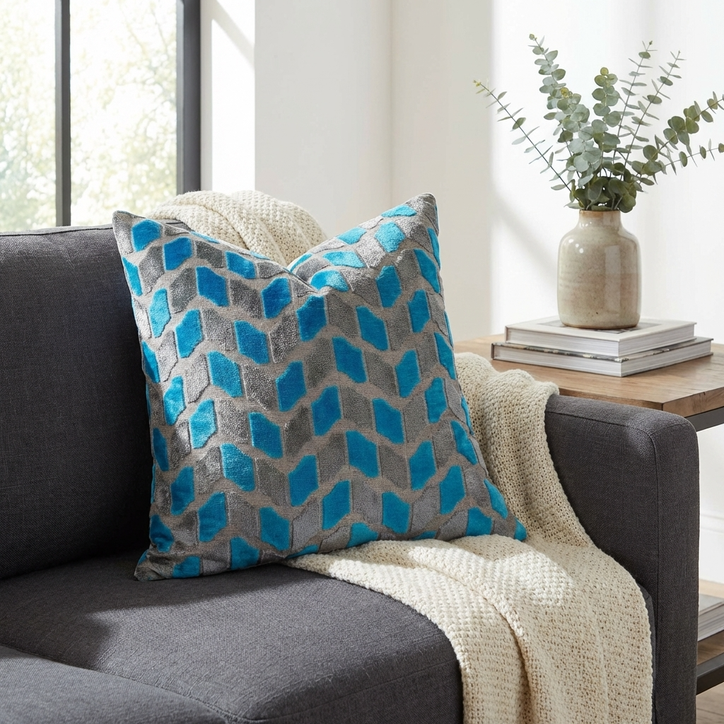 Castle Crest Turquoise and Gray Handmade Luxury Pillow