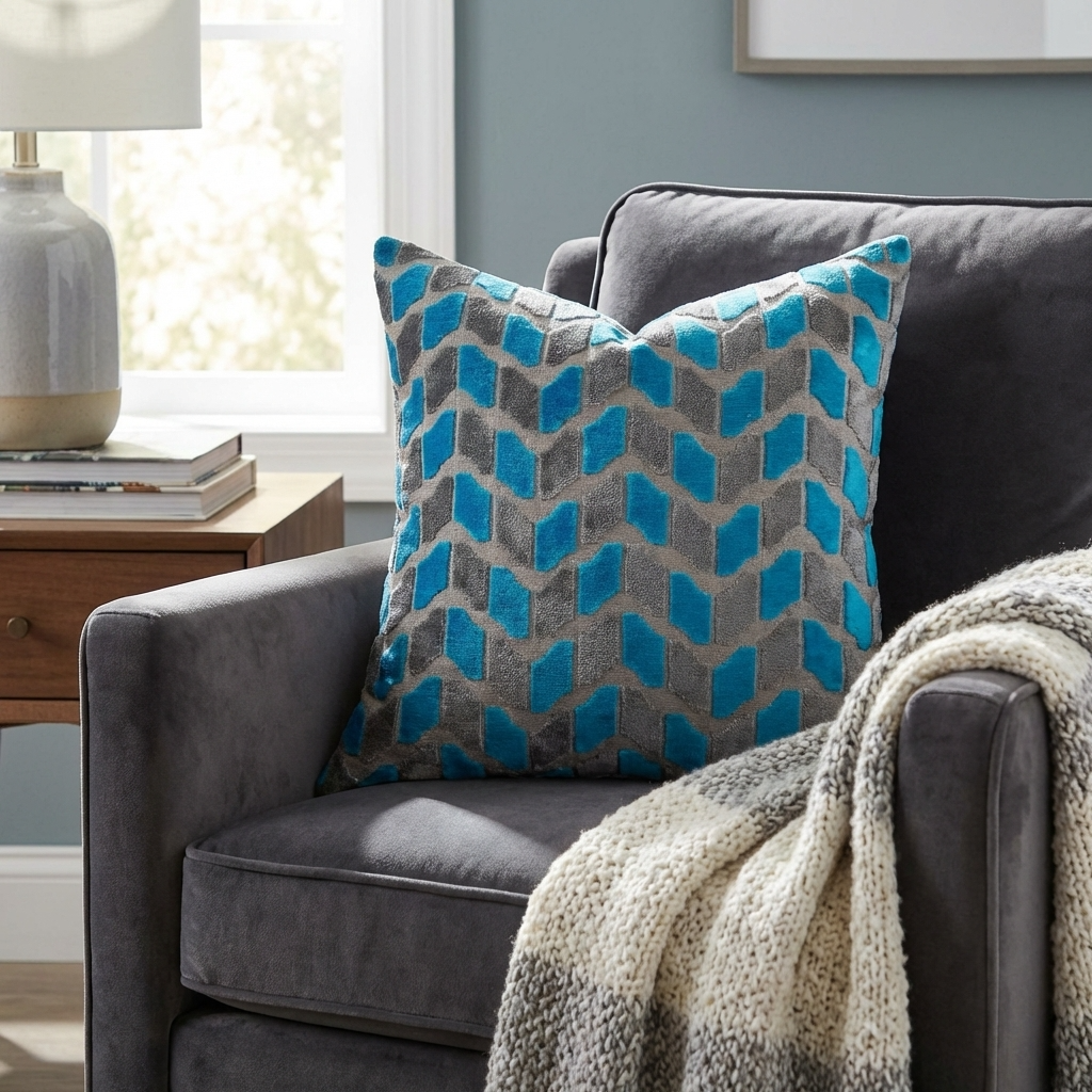 Castle Crest Turquoise and Gray Handmade Luxury Pillow
