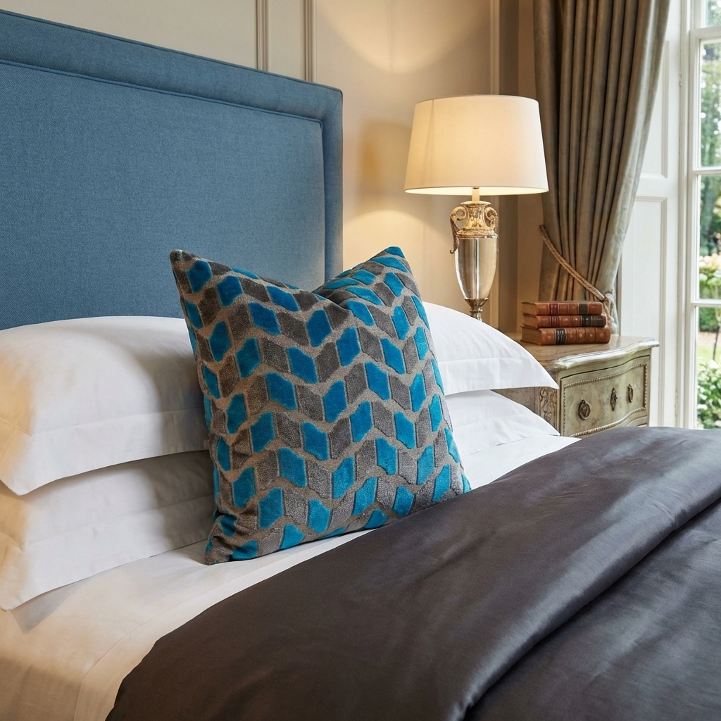 Castle Crest Turquoise and Gray Handmade Luxury Pillow