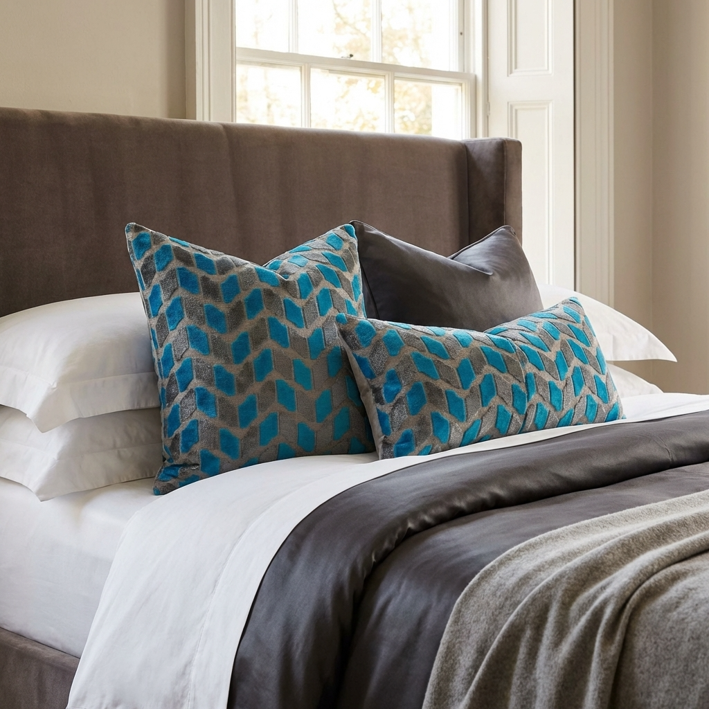 Castle Crest Turquoise and Gray Handmade Luxury Pillow
