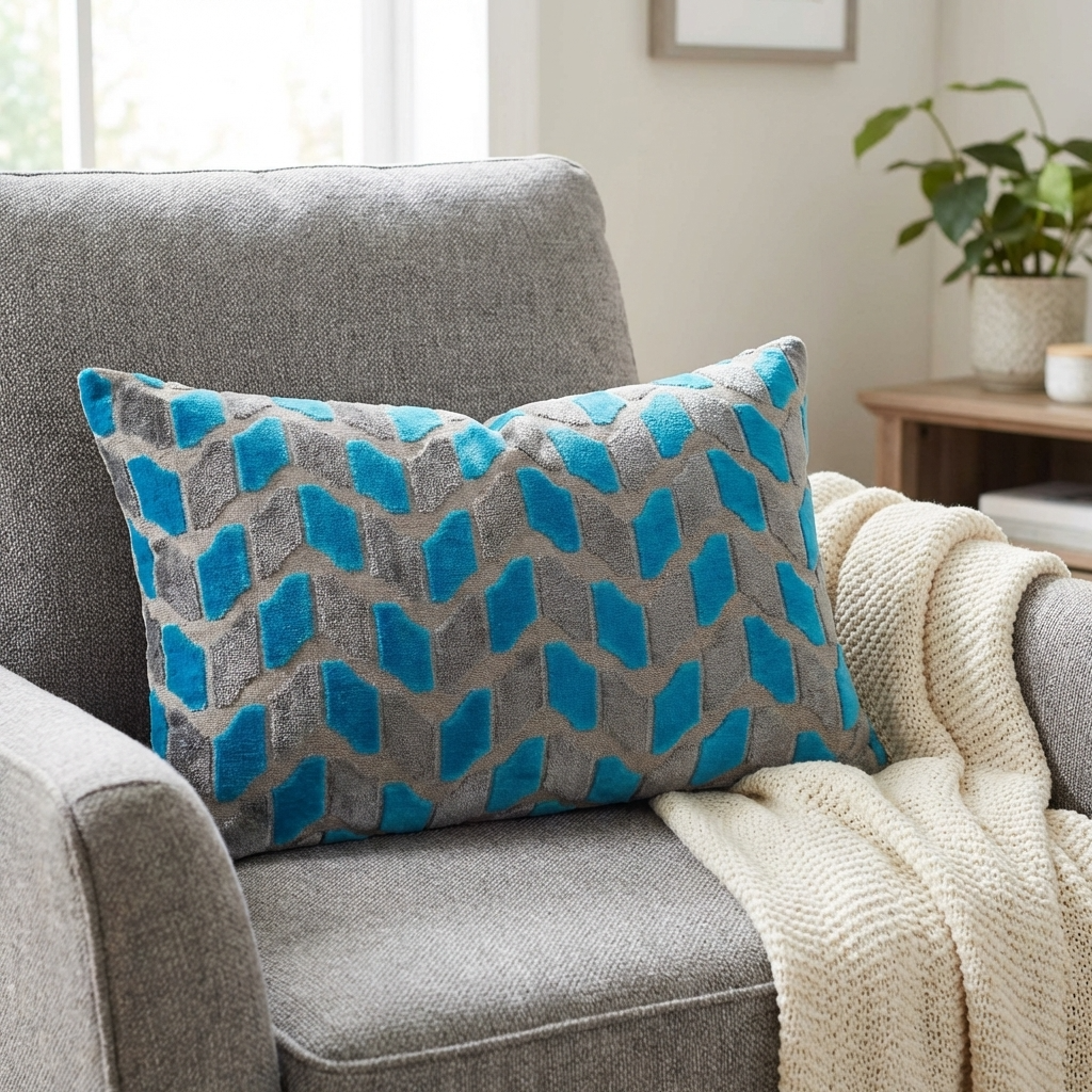 Castle Crest Turquoise and Gray Handmade Luxury Pillow