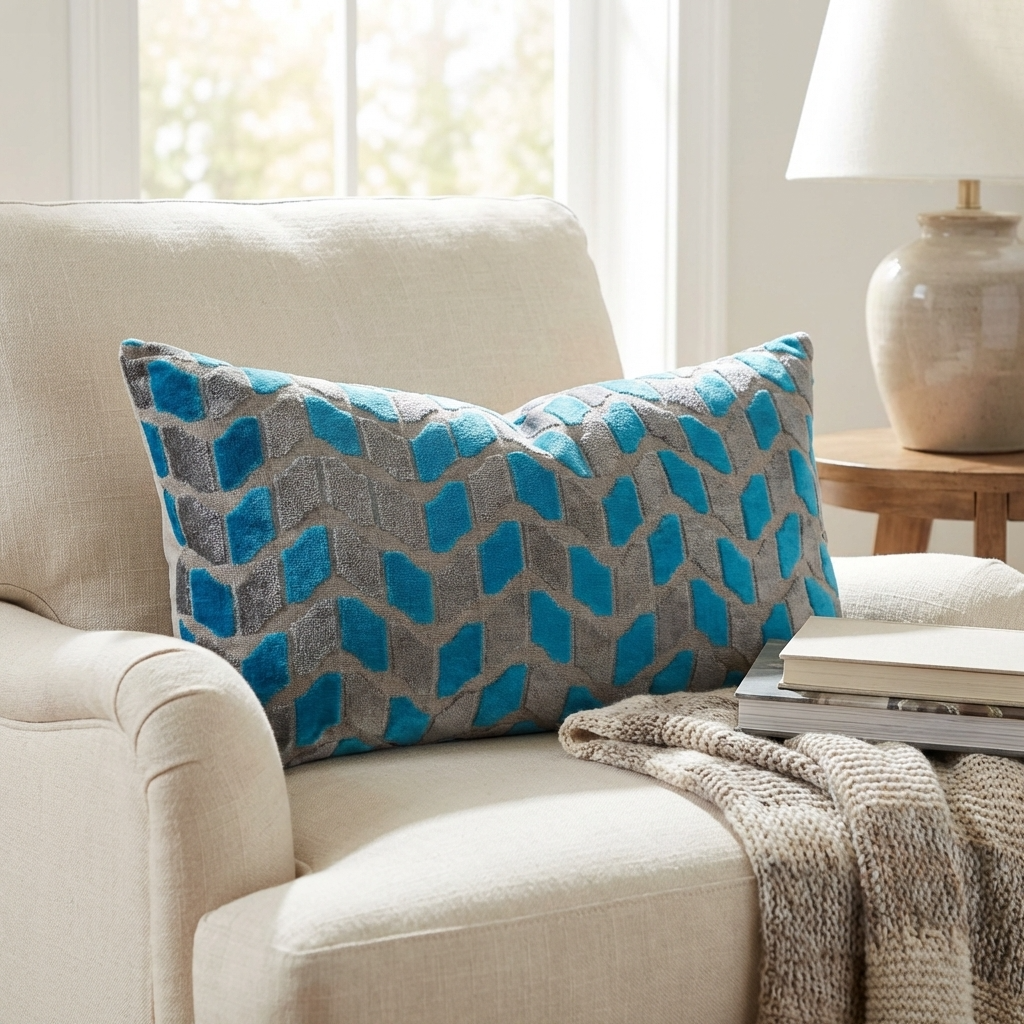 Castle Crest Turquoise and Gray Handmade Luxury Pillow