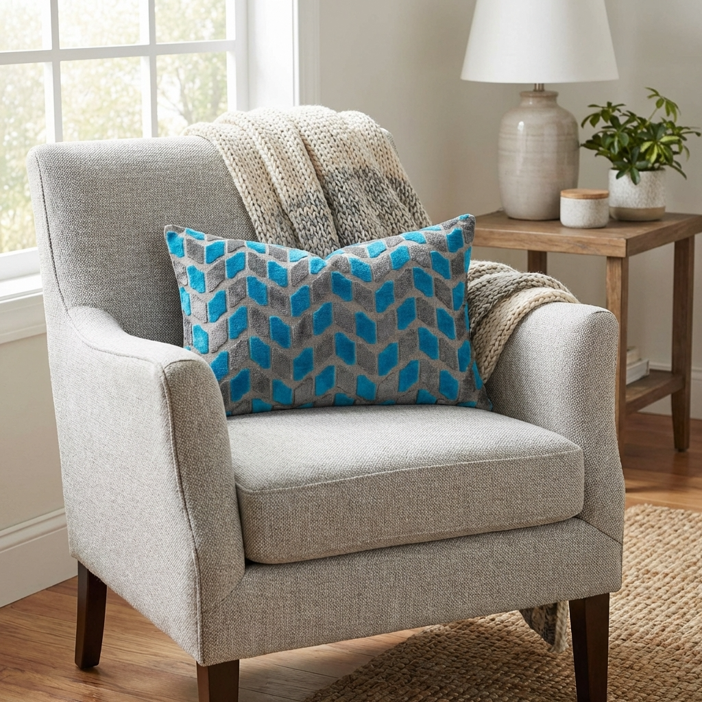 Castle Crest Turquoise and Gray Handmade Luxury Pillow
