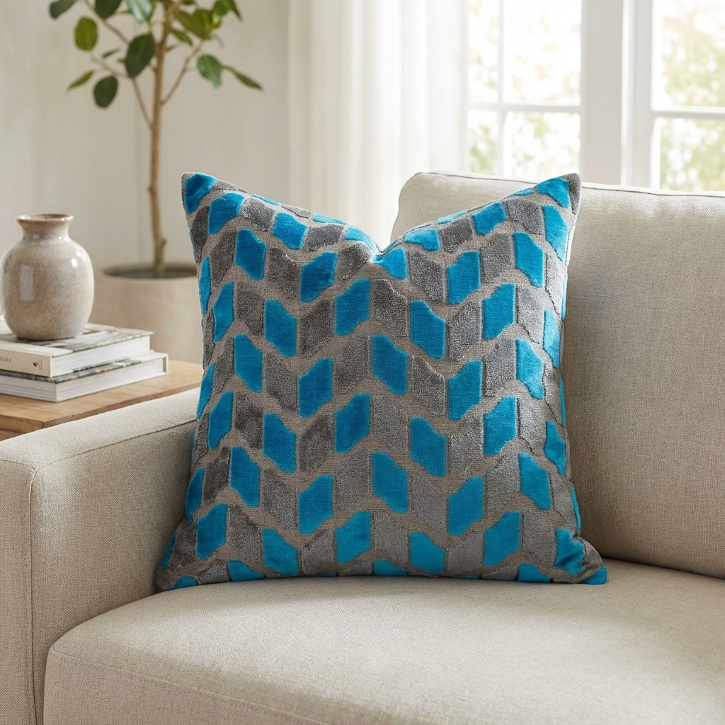 Castle Crest Turquoise and Gray Handmade Luxury Pillow