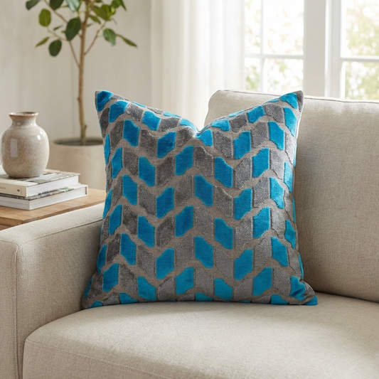 Castle Crest Turquoise and Gray Handmade Luxury Pillow