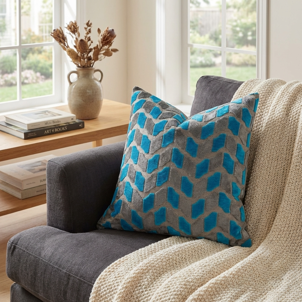 Castle Crest Turquoise and Gray Handmade Luxury Pillow