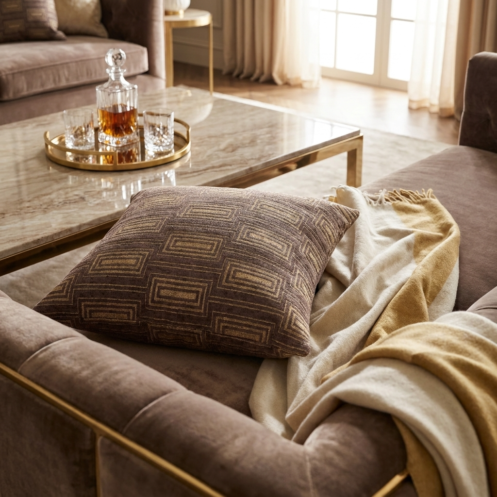 Argyle Square Espresso Handmade Luxury Pillow