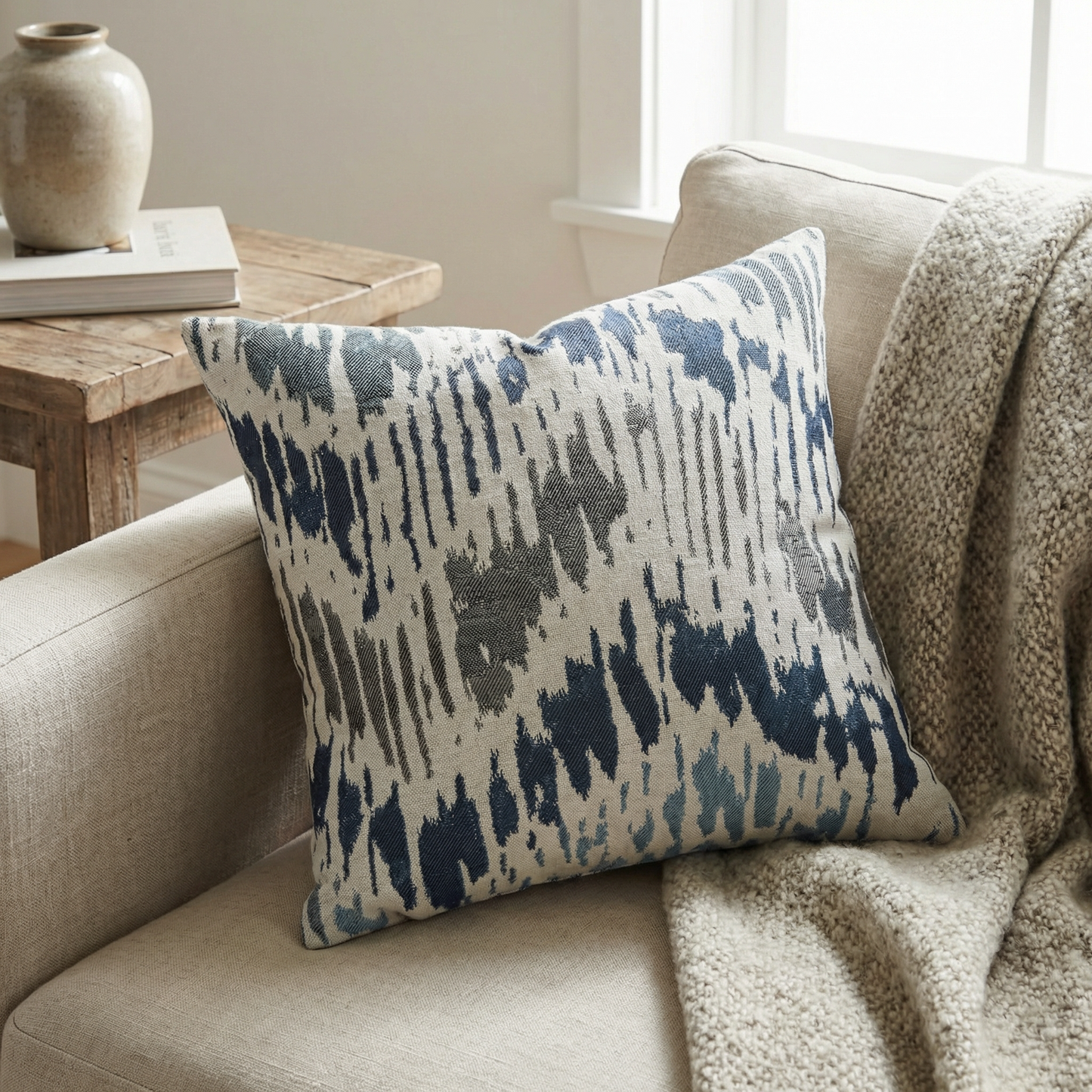 Tierra Monte Plaid Navy Blue and Gray Handmade Luxury Pillow
