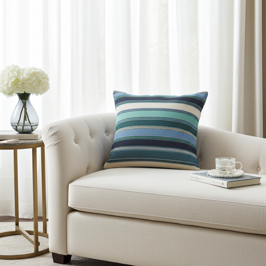 South Shore Dark Blue Olive Green and Cream Handmade Luxury Pillow