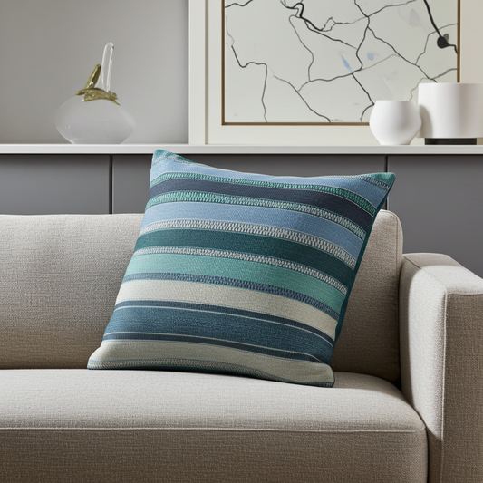 South Shore Dark Blue Olive Green and Cream Handmade Luxury Pillow